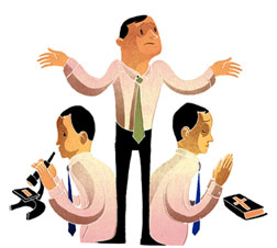 Slate graphic of three questioning men