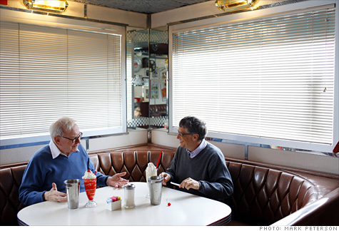 Photo: Mark Peterson; Description: Flying cross-country in March, Bill Gates stopped in Omaha to lunch near the airport with Warren Buffett at a Hollywood Diner, giving it a small place in history as one venue where the two made plans for their drive to boost giving. Buffett paid for lunch.