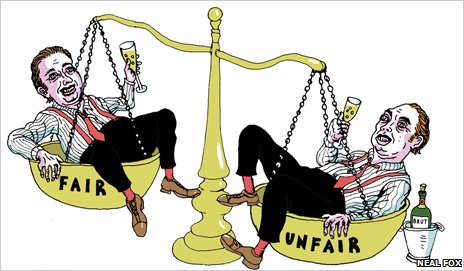 Cartoonist: Neal Fox; Cartoon: Two bankers on scale of justice