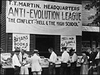 Photo Credit: Â© Hulton-Deutsch Collection/Corbis; Description: Anti-evolution books for sale in Dayton, Tenn., during the 1925 trial of John T. Scopes for teaching evolution in public schools. Eighty years later, the debate continues.