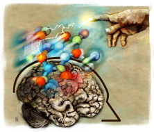 Composite art of "God Creates Adam" with Adam replaced by a human brain.  Credit:  Web Bryant, USA TODAY
