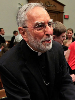 Photo credit: Alex Brandon/AP Bishop Gerald Kicanas after a hearing on Capitol Hill in July. Some conservative Catholics are leary of Kicanas' progressive views.