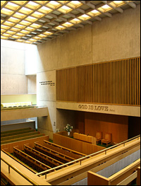 Photo credit: Heidi Glenn/NPR Changing the light bulbs is an expensive task. According to Kirkpatrick, it can cost as much as $8,000 because scaffolding has to be erected. So the church lets many go dark before replacing them. (The church does keep several rows dark, however, to reduce an annoying hum they emit.)