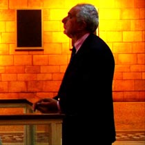 photo:  Ben Stein in a prayer posture.  credit:  Vancouver Sun