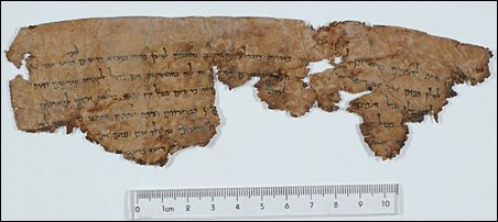 Photo: Courtesy of the Israel Antiquities Authority; Description: The Community Rule scroll contains a set of rules by which the authors of the Dead Sea Scrolls conducted their lives.