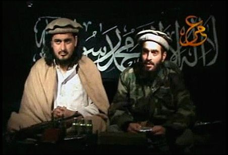 REUTERS/Tehrik-i Taliban Pakistan via Reuters TV Taliban leader Hakimullah Mehsud, left, sits beside a man who is believed to be Humam Khalil Abu-Mulal Al-Balawi, the suicide bomber who killed CIA agents in Afghanistan, in this still image taken from video released on Saturday.   