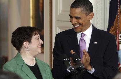Photo credit: Pablo Martinez Mansivais, AP; Description: Elena Kagan and President Obama