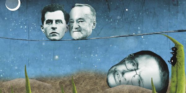 Graphic credit: Michael Morgenstern for The Chronicle Review; illustration of universe w/ Wittgenstein, Toulmin, Hawking