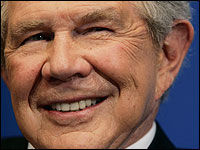 Photo credit: Win McNamee/Getty Images Pat Robertson, founder and chairman of the Christian Broadcasting Network, before a speech at the National Press Club in February 2005.