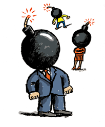 illustration: human with bomb for head; credit: Slate